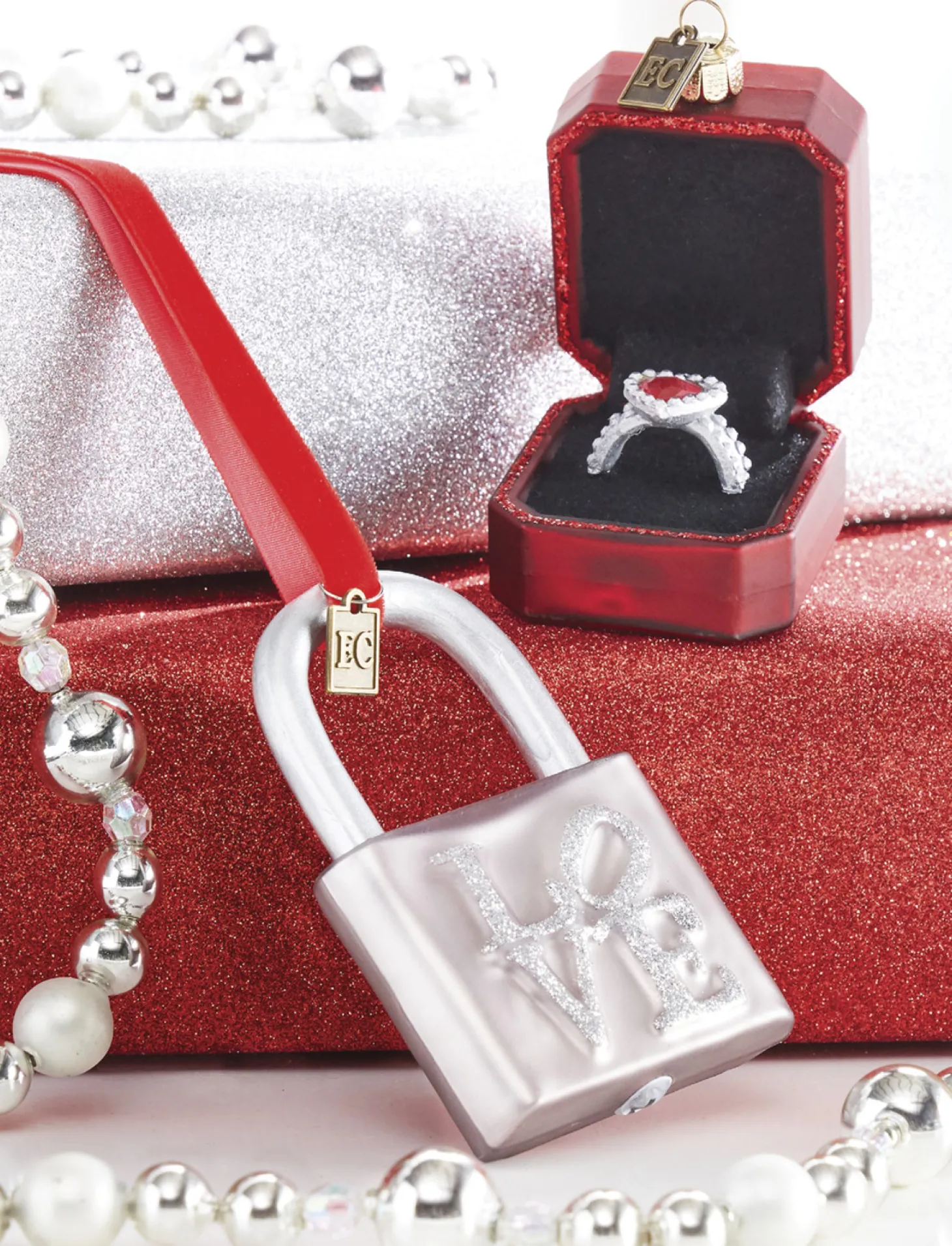 Raz 3.75" Love Lock Glass Christmas Ornament 4053123