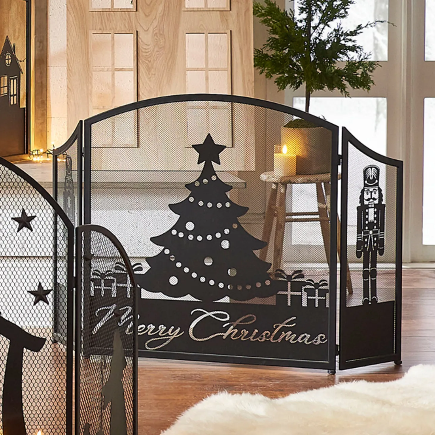 Raz 48" Merry Christmas Fireplace Screen Christmas Decoration 4317034