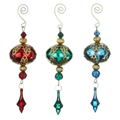 Raz 8" Metal Filigree With Drop Glass Christmas Ornament 4122811