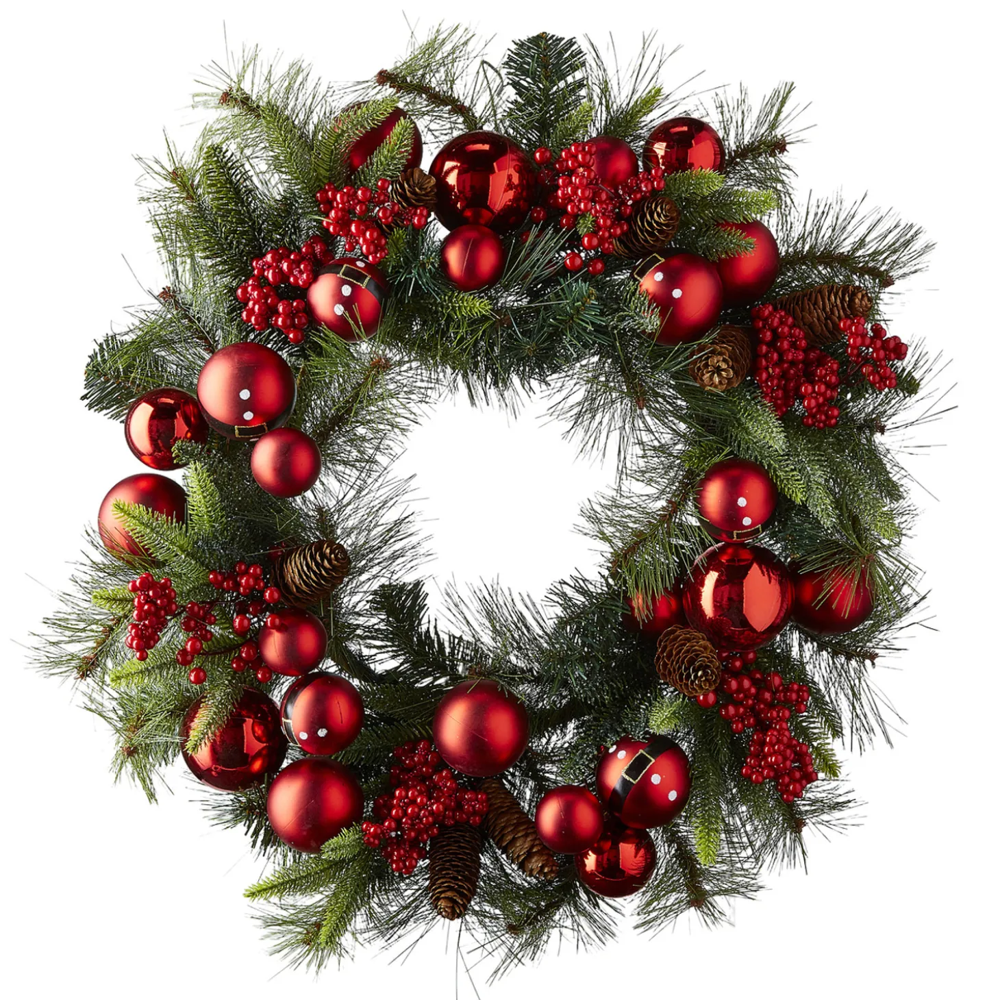Raz 26" Mixed Pine And Santa Belt Ball Christmas Wreath W4102346