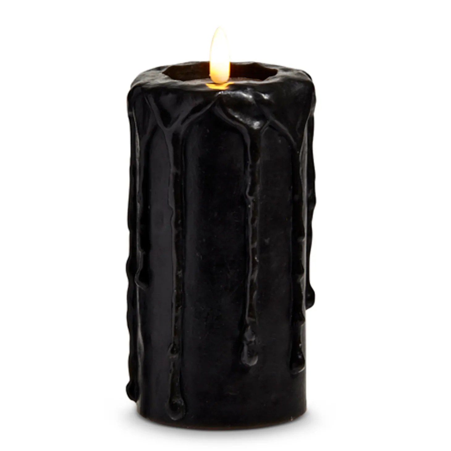 Raz 4" Or 6" Black Drip Battery Operated Halloween Candle With Lighted Flickering Wick