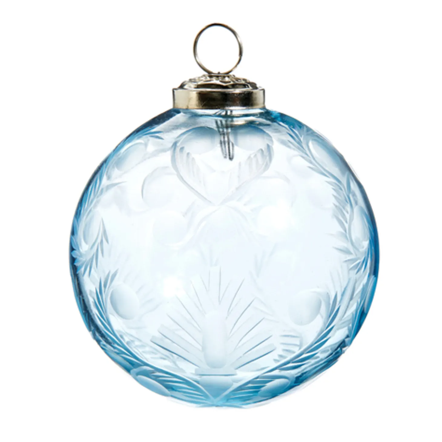 Raz 3" Or 4" Etched Blue Glass Ball Christmas Ornament
