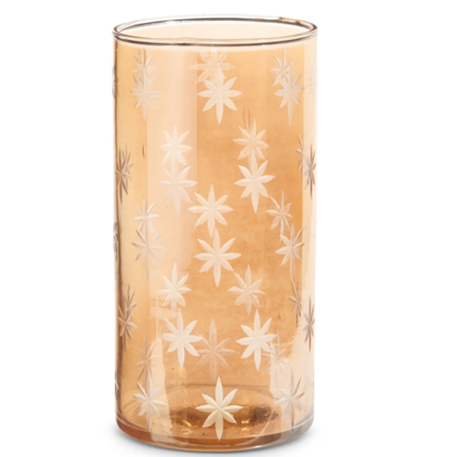 Raz 5" Or 8" Etched Gold Star Glass Christmas Candle Holder Or Container