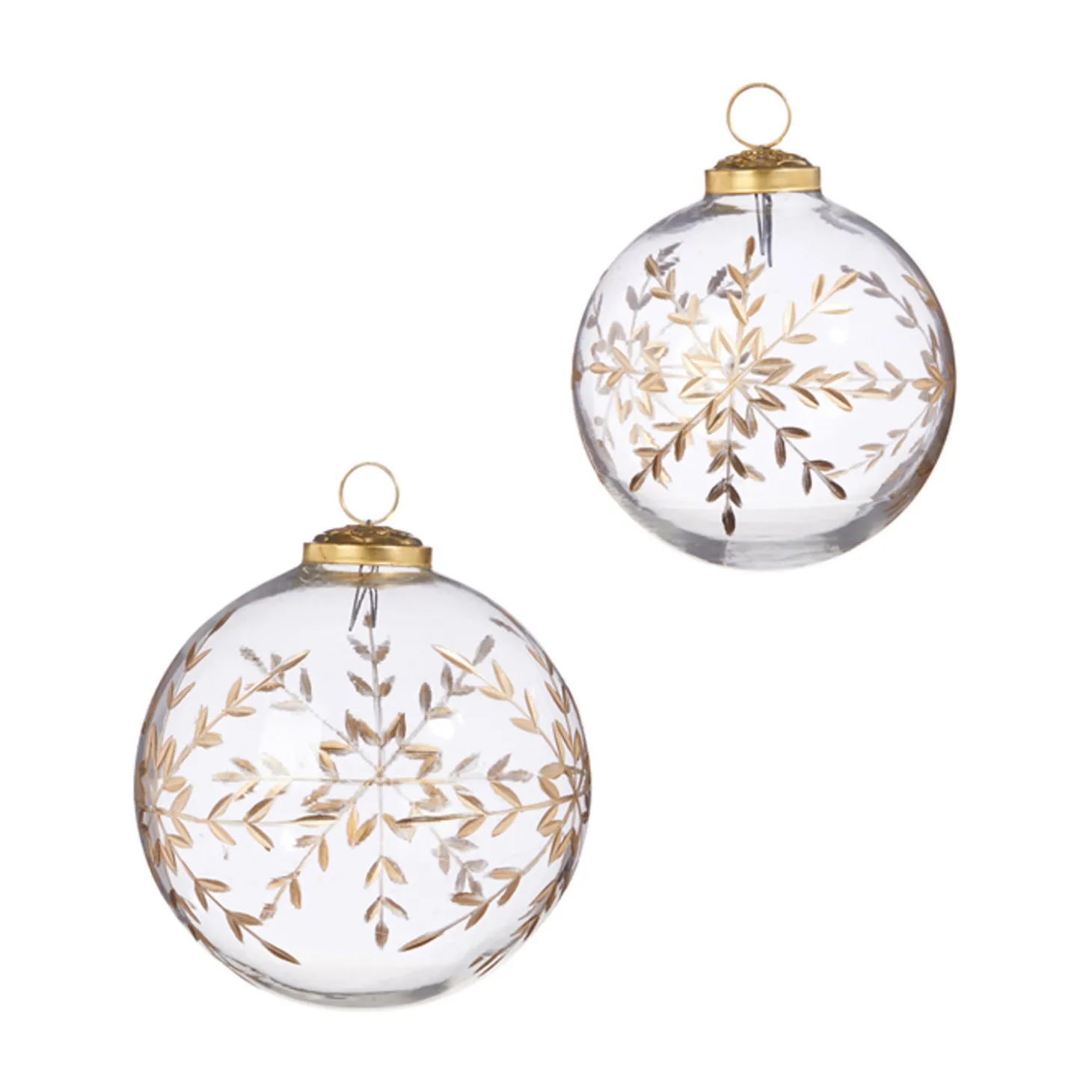 Raz 4" Or 5" Gold Etched Snowflake Ball Glass Christmas Ornament
