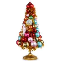Raz 18" Or 21" Gold Tinsel And Multicolor Ornament Christmas Tree