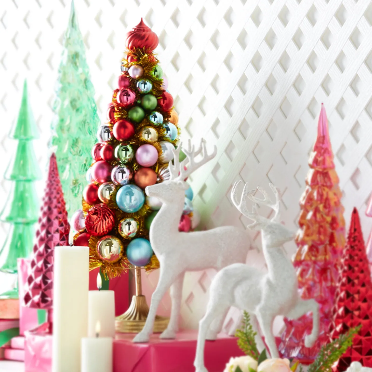 Raz 18" Or 21" Gold Tinsel And Multicolor Ornament Christmas Tree