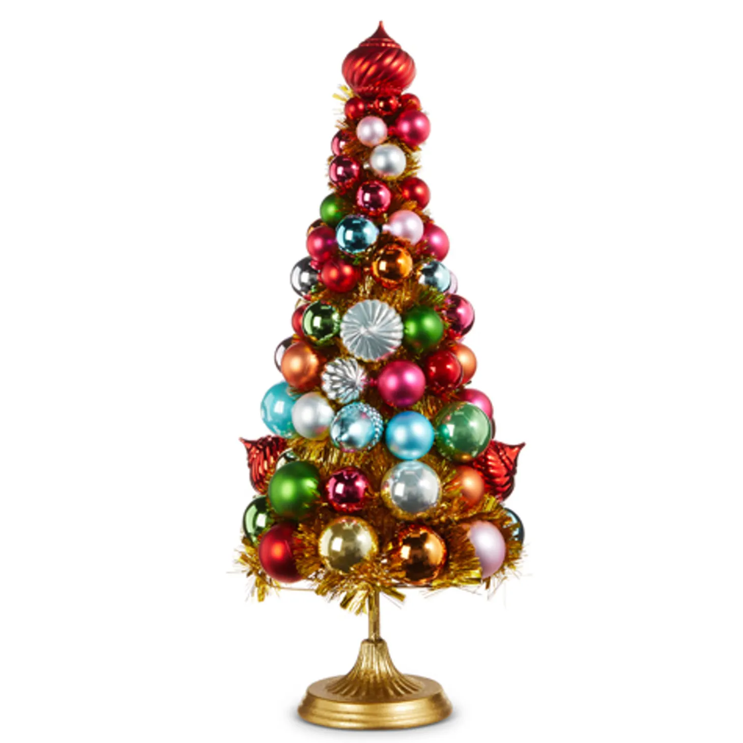 Raz 18" Or 21" Gold Tinsel And Multicolor Ornament Christmas Tree