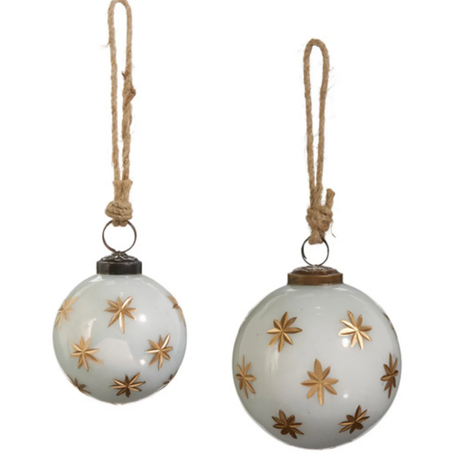 Raz 3" Or 4" Ivory With Gold Star Etched Glass Ball Christmas Ornament
