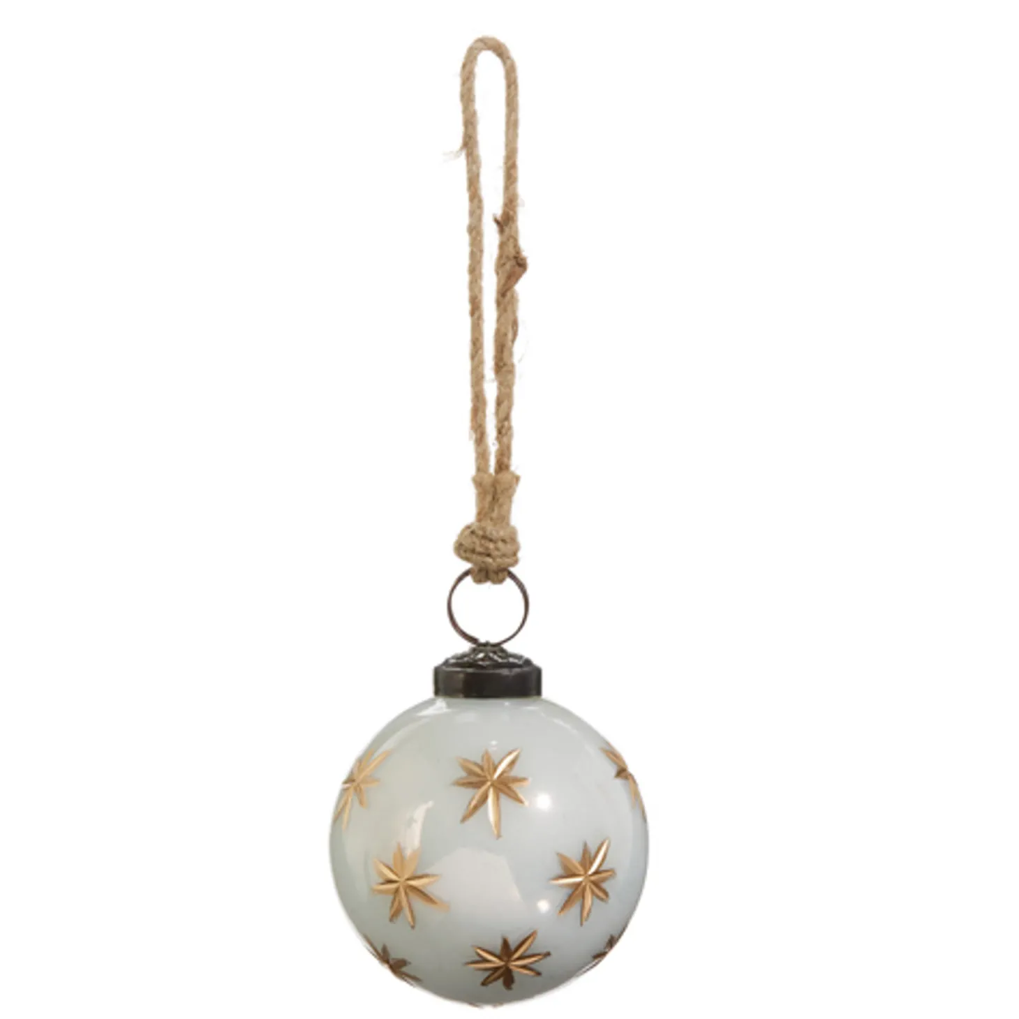 Raz 3" Or 4" Ivory With Gold Star Etched Glass Ball Christmas Ornament