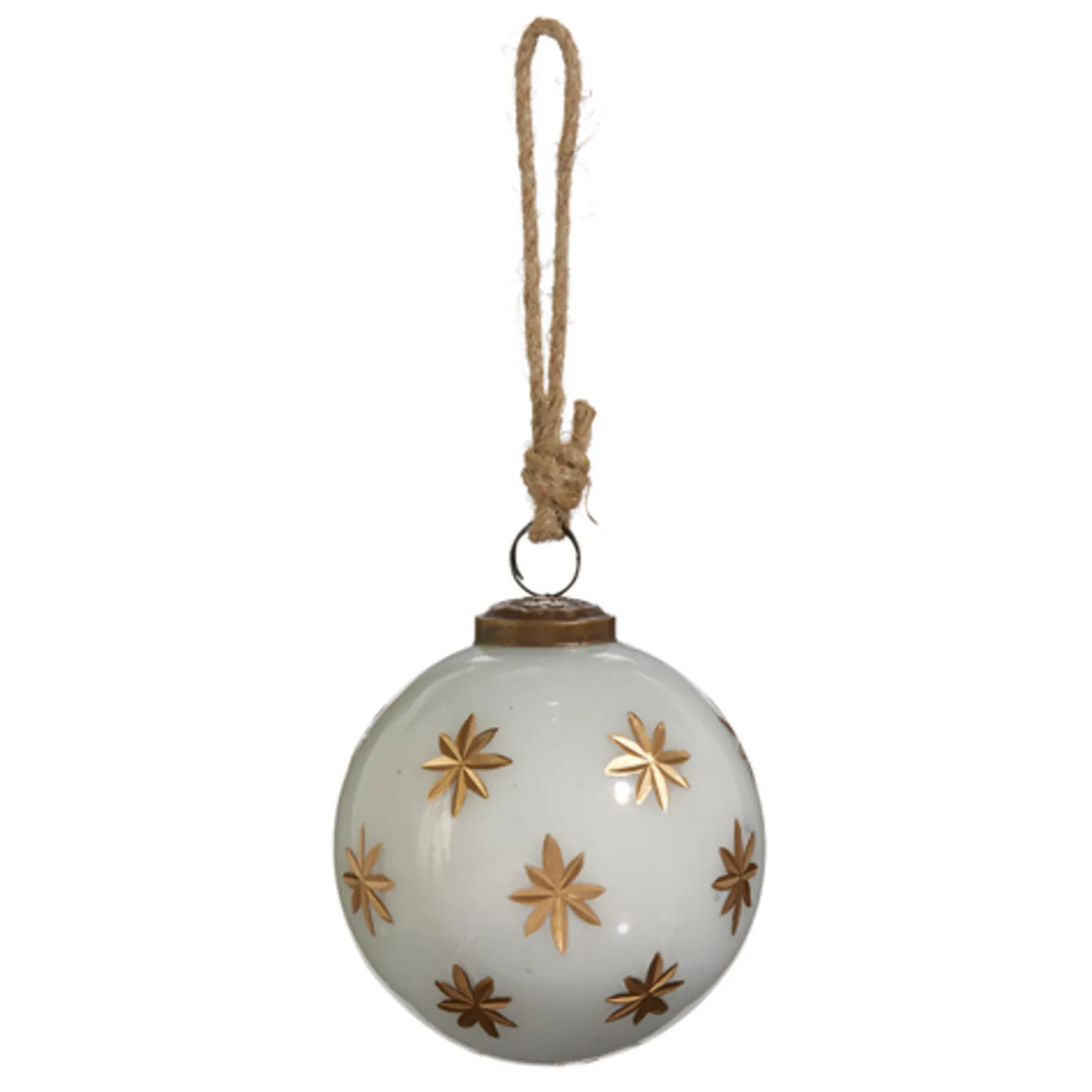 Raz 3" Or 4" Ivory With Gold Star Etched Glass Ball Christmas Ornament