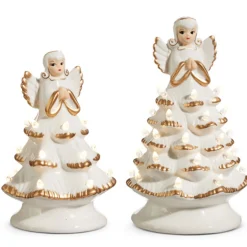 Raz 8" Or 13" Lighted Vintage Angel Ivory And Gold Ceramic Christmas Tree Decoration
