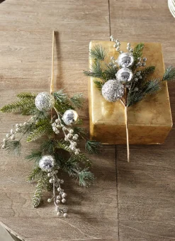 Raz 16" Or 27" Pine And Berry With Silver Ball Ornament Christmas Tree Spray