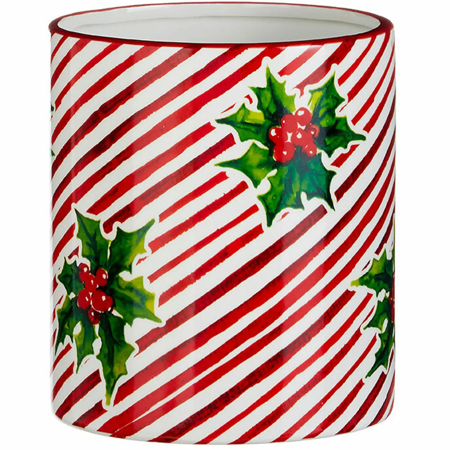 Raz 5.75" Or 12" Red And White Striped Holly Berry Christmas Container