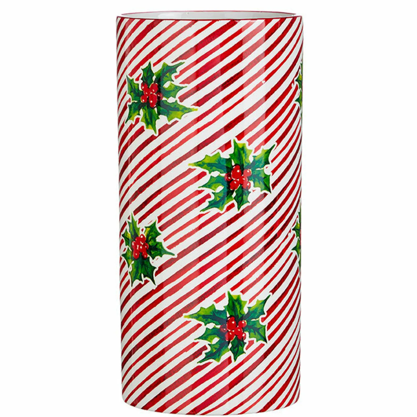 Raz 5.75" Or 12" Red And White Striped Holly Berry Christmas Container