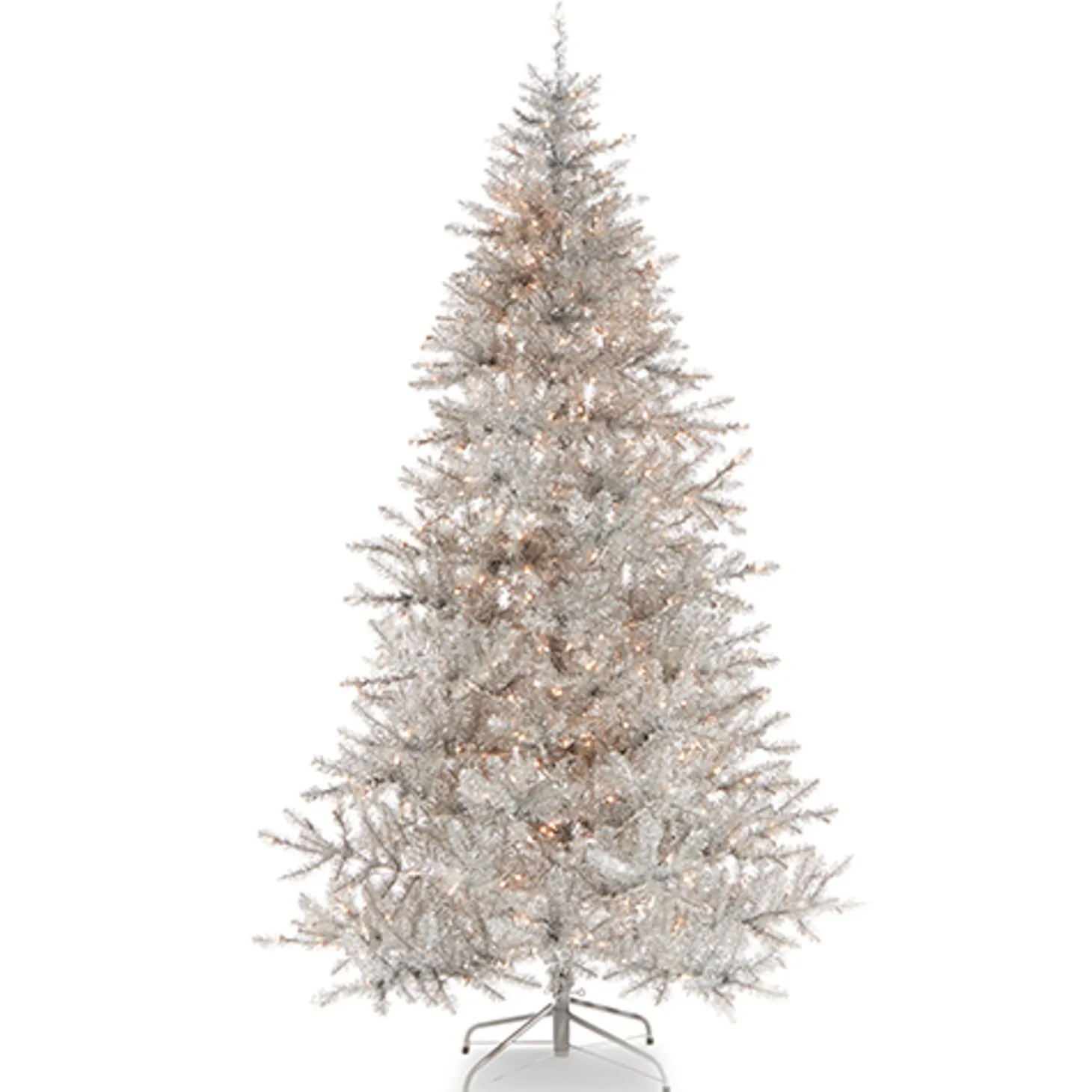 Raz 7.5' Or 9' Silver Tinsel Christmas Tree With Forever Lit Clear Lights