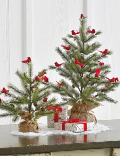 Raz 14.25" Or 16" Tree With Cardinals In Burlap Bag Christmas Decoration