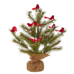 Raz 14.25" Or 16" Tree With Cardinals In Burlap Bag Christmas Decoration