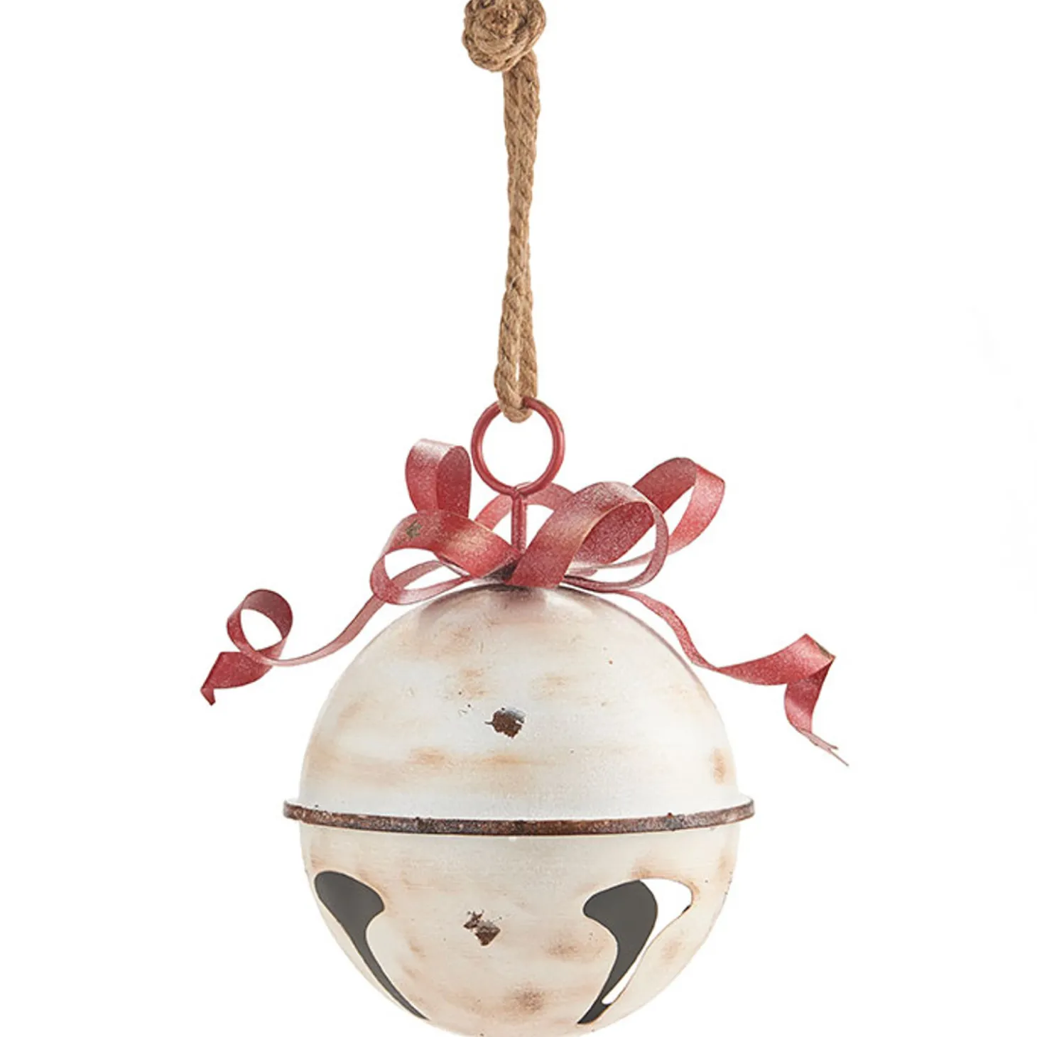 Raz 11" Or 13.75" White Glittered Jingle Bell With Red Bow Christmas Ornament