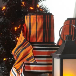 Raz 4" Orange And Black Check Plaid Wired Halloween Ribbon R4471808