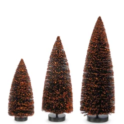 Raz 15" Orange And Black Flocked Bottle Brush Halloween Trees 4415633