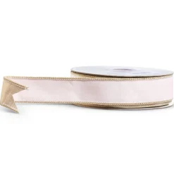 Raz 1.5" Pale Pink With Gold Trim Wired Christmas Ribbon R4427748