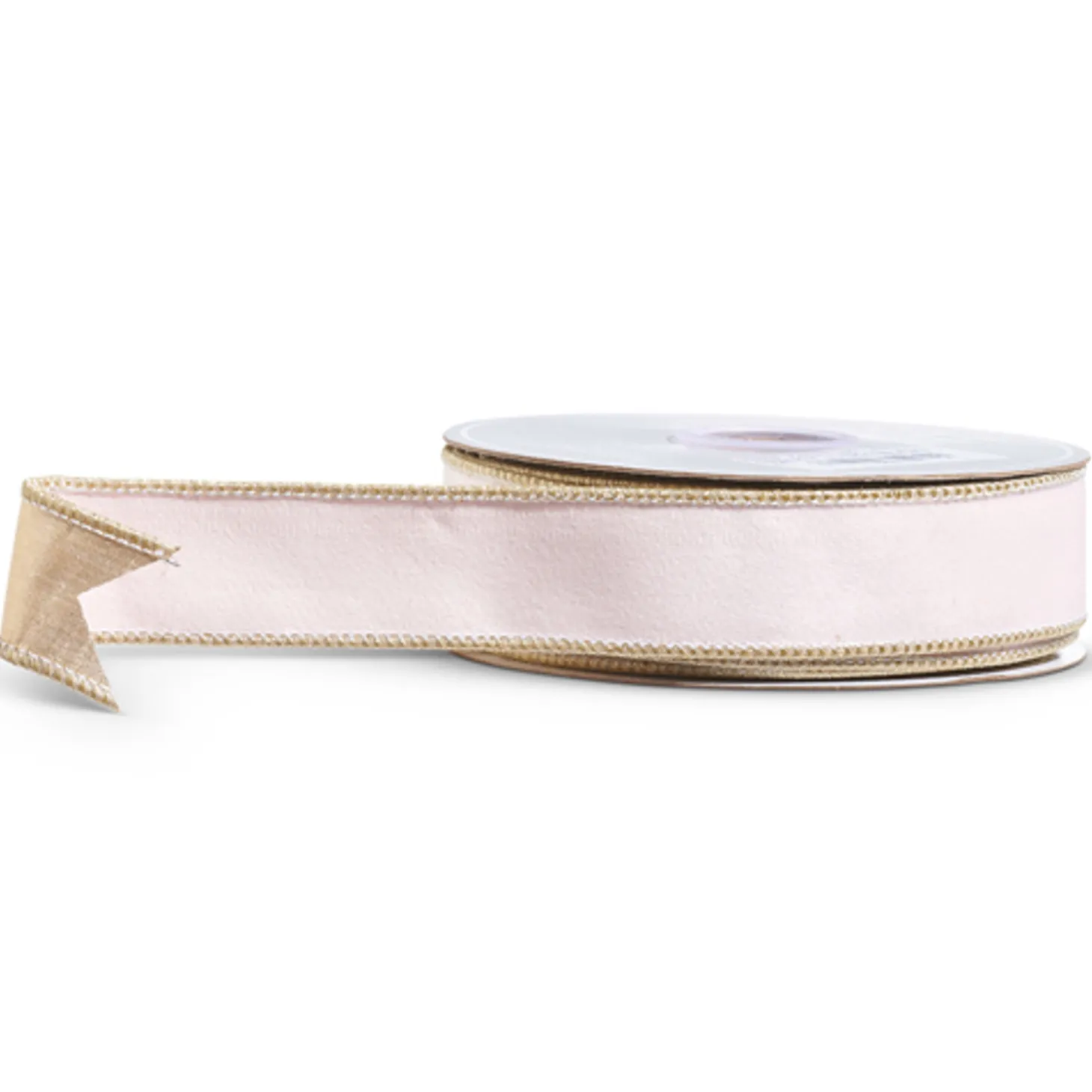 Raz 1.5" Pale Pink With Gold Trim Wired Christmas Ribbon R4427748