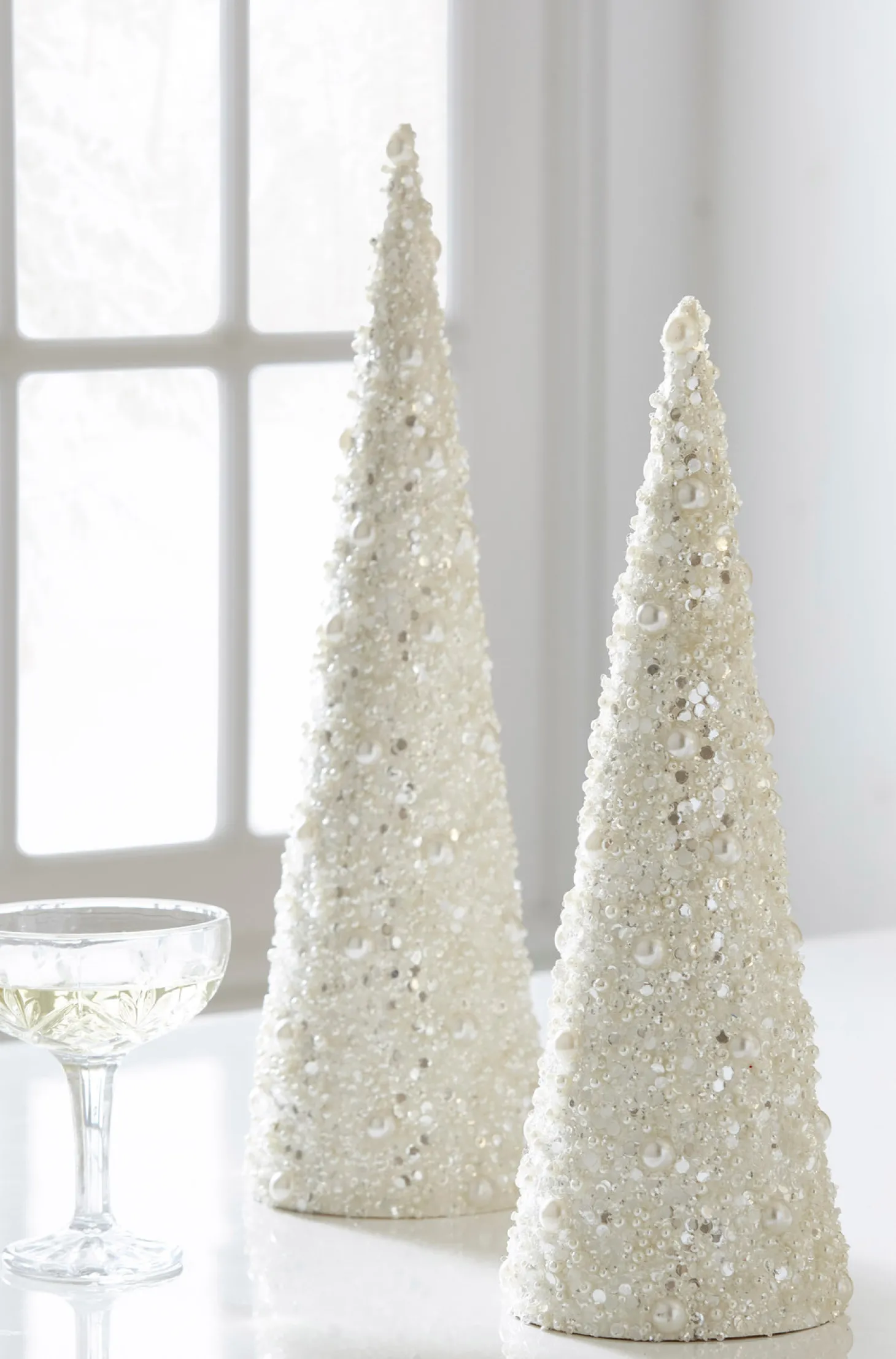 Raz 17" Pearl Cone Tree Christmas Decoration Set Of 2 4406674