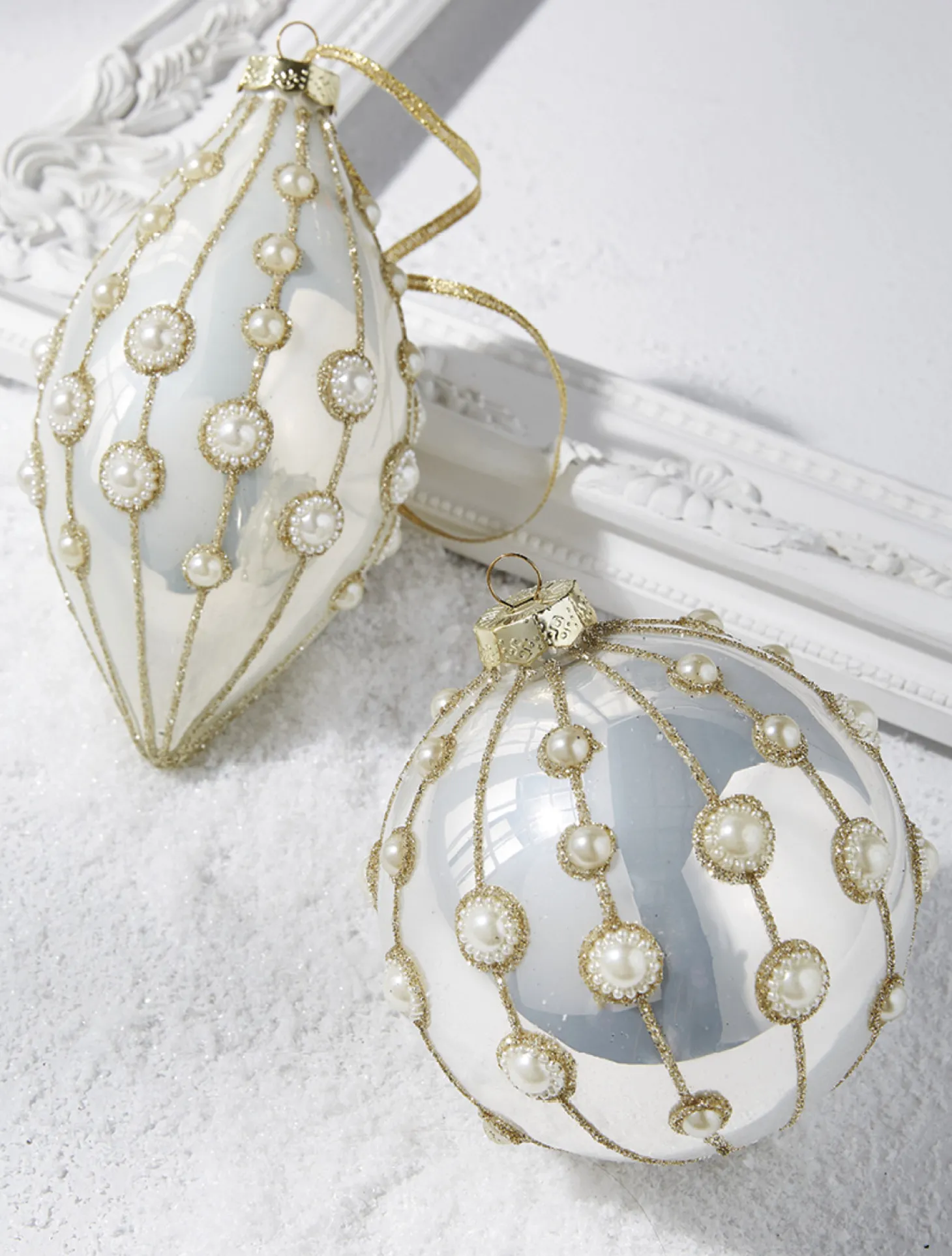 Raz 4" Pearl Embellished White Glass Christmas Ornament 4222818