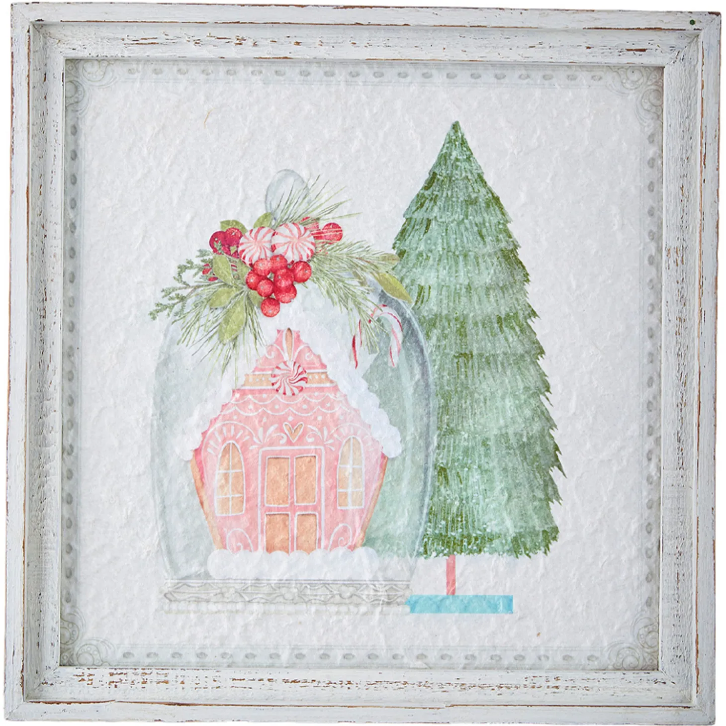 Raz 14" Peppermint Parlor Textured Paper Framed Christmas Wall Art 4159152