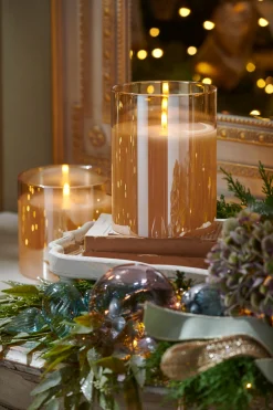 Raz 6" Pillar Battery Operated Flickering Candle In Gold Glass