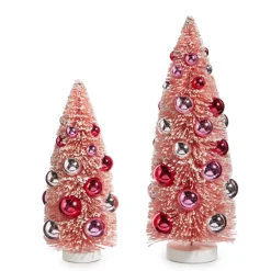 Raz 12" Pink Christmas Bottle Brush Tree With Ornaments 4416190