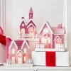Raz 9.25" Pink Lighted Glittered Christmas House 4412500