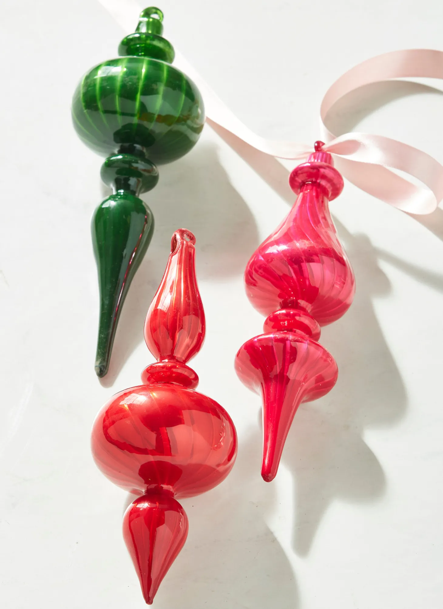 Raz 9.75" Pink, Red, Or Green Blown Glass Finial Christmas Ornament 4322881