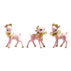 Raz 3" Pink Retro Deer Christmas Ornament Set Of 3 4457653