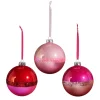 Raz 4" Pink Two Tone Glass Ball Christmas Ornament Set Of 3 4422978
