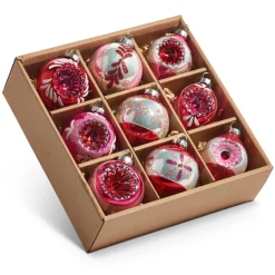Raz 3" Pink Vintage Glass Christmas Ornaments Box Of 9 4422850