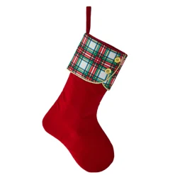 Raz 19" Plaid And Velvet Christmas Stocking 4216306