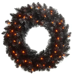 Raz 24" Pre-lit Black Tinsel Halloween Wreath W4352020