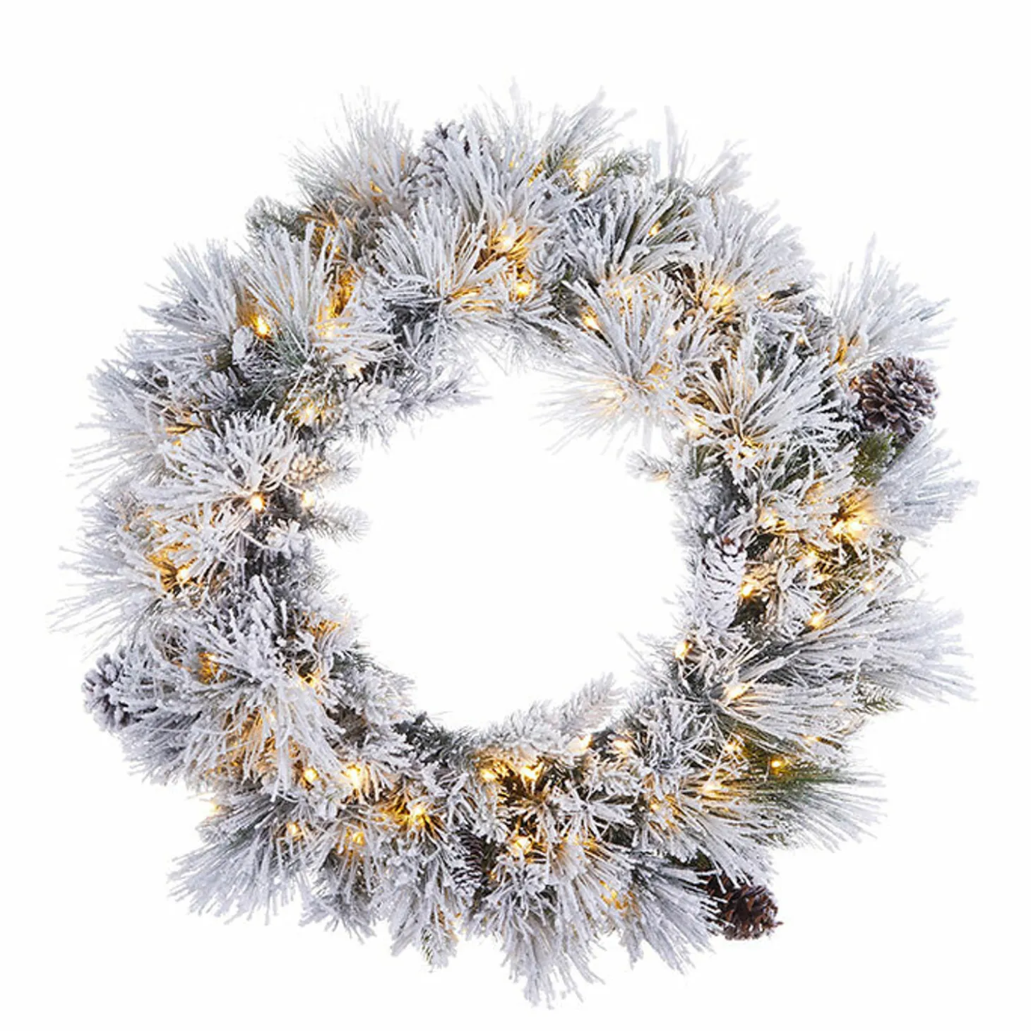 Raz 30" Pre-lit Flocked Pine Christmas Wreath With Warm White Lights W4052019