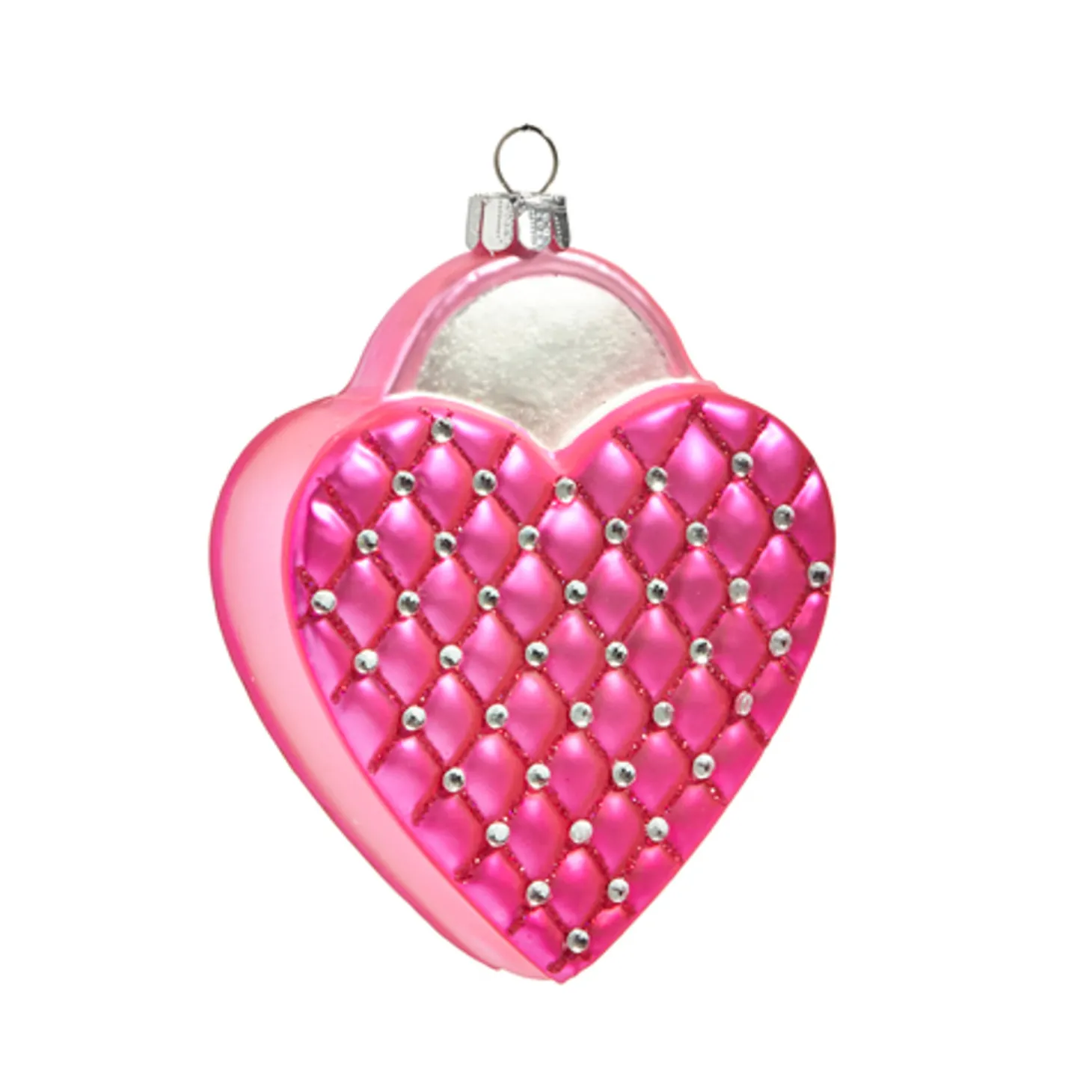 Raz 4" Quilted Pink Heart Shaped Purse Glass Christmas Ornament 4452885