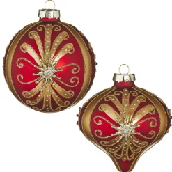 Raz 4" Red And Gold Jeweled Glass Christmas Ornament 4112511