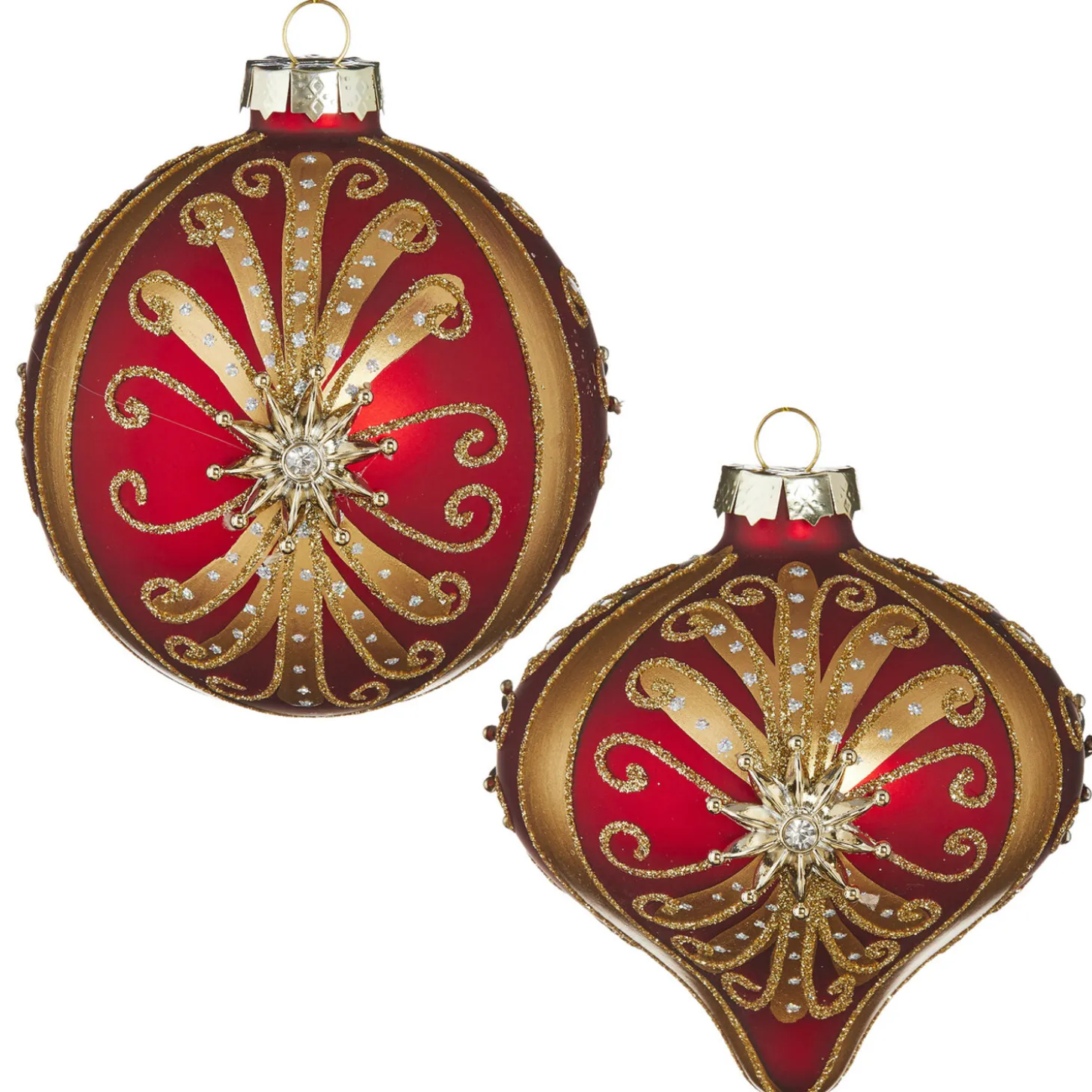 Raz 4" Red And Gold Jeweled Glass Christmas Ornament 4112511
