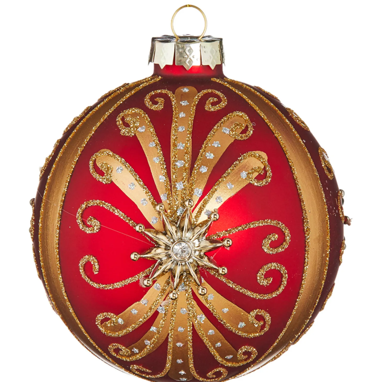 Raz 4" Red And Gold Jeweled Glass Christmas Ornament 4112511