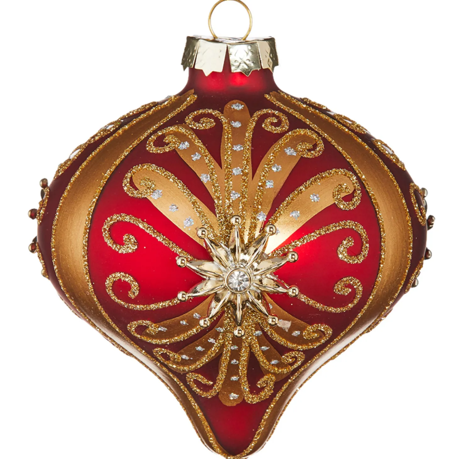Raz 4" Red And Gold Jeweled Glass Christmas Ornament 4112511