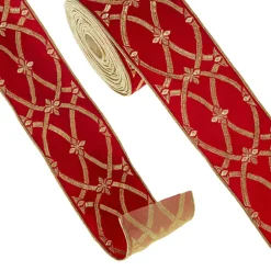 Raz 4" Red And Gold Patterned Wired Christmas Ribbon R4327721