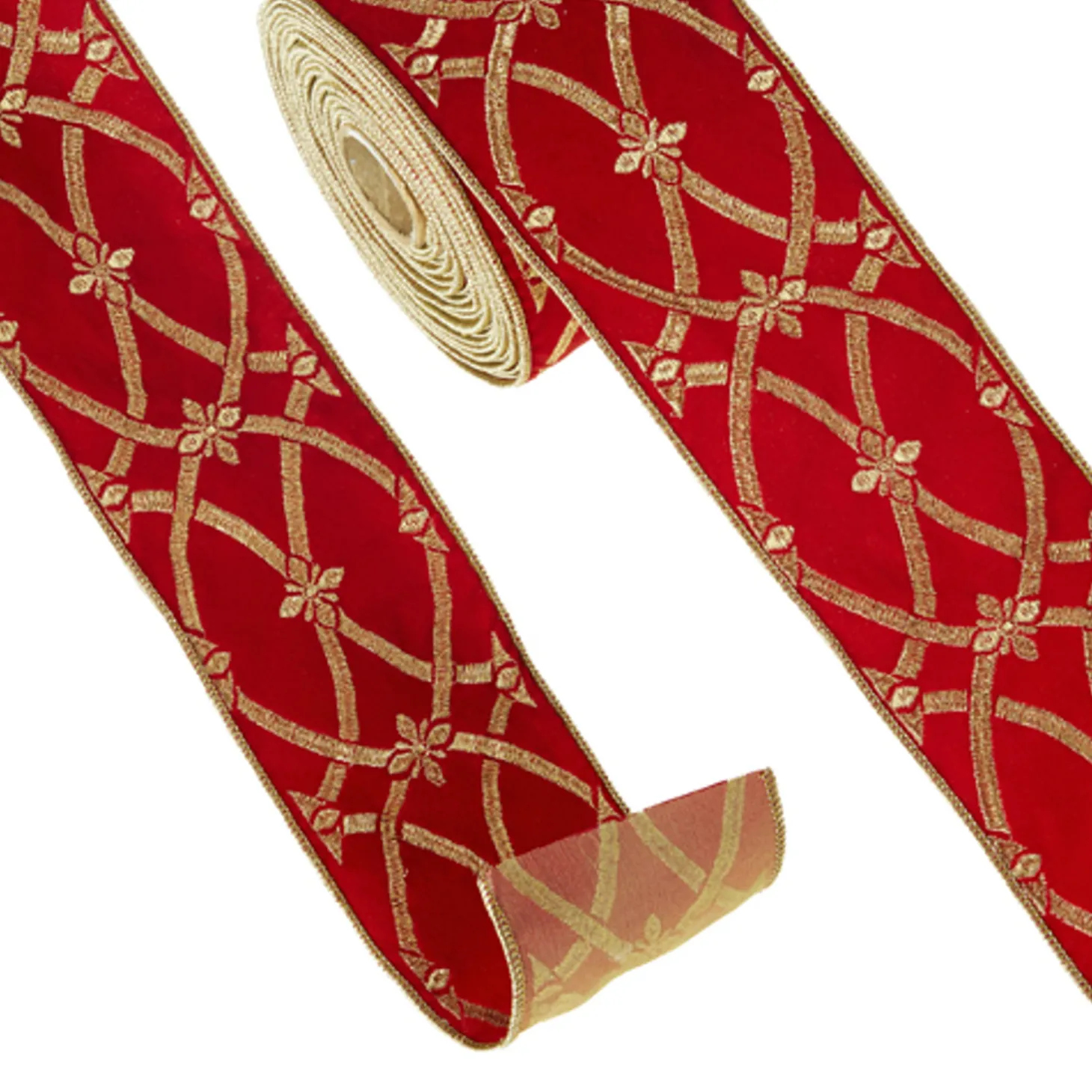 Raz 4" Red And Gold Patterned Wired Christmas Ribbon R4327721