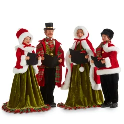 Raz 17.75" Red And Green Christmas Carolers Figures 4322102