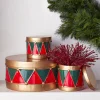 Raz 13.5" Red And Green Drum Christmas Stacked Canisters Set Set Of 3 4425924