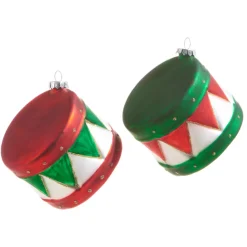 Raz 3.5" Red And Green Drum Glass Christmas Ornament 4322900