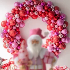 Raz 24" Red And Pink Multicolor Ball Ornament Christmas Wreath W4402429
